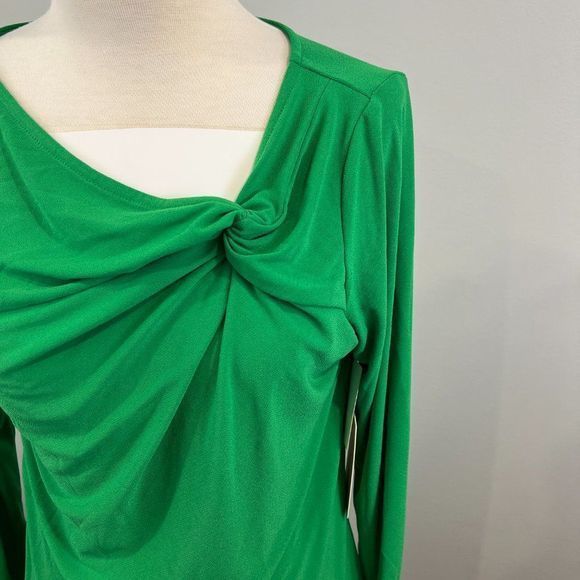 NWT HALOGEN Green Jolly Scoop Neck Twist Long‎ Sleeve Blouse (M) - Picture 3 of 8